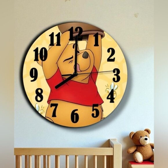 Winnie the Pooh Wall Clock Analog Quartz Round 10” Red Yellow - Picture 3 of 16